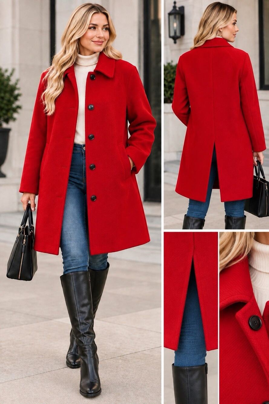 Old Navy Women’s Red Car Coat Size M Oversized Fits L Button Front
